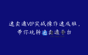 速卖通VIP实战操作速成班，带你玩转速卖通平台
