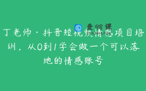 丁老师·抖音短视频情感项目培训，从0到1学会做一个可以落地的情感账号