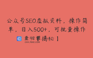 公众号SEO虚拟资料，操作简单，日入500+，可批量操作【揭秘】