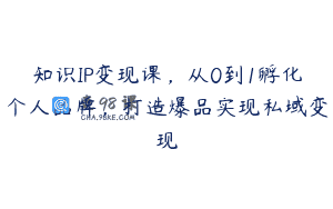 知识IP变现课，从0到1孵化个人品牌，打造爆品实现私域变现