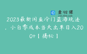 2023最新闲鱼冷门蓝海玩法，小白零成本当天出单日入200+【揭秘】