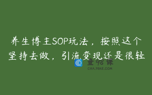养生博主SOP玩法，按照这个坚持去做，引流变现还是很轻