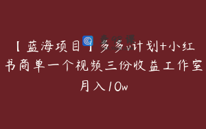 【蓝海项目】多多v计划+小红书商单一个视频三份收益工作室月入10w
