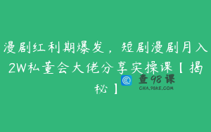 漫剧红利期爆发，短剧漫剧月入2W私董会大佬分享实操课【揭秘】
