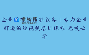 企业短视频精准获客丨专为企业打造的短视频培训课程 老板必学