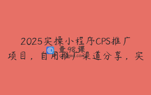 2025实操小程序CPS推广项目，自用推广渠道分享，实