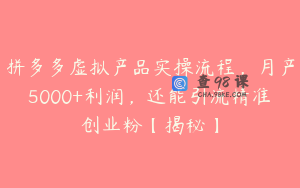 拼多多虚拟产品实操流程,月产5000+利润,还能引流精准创业粉【揭秘】