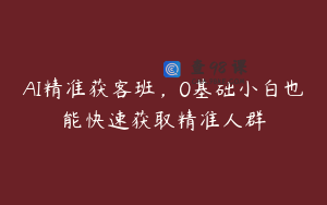 AI精准获客班，0基础小白也能快速获取精准人群