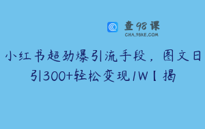 小红书超劲爆引流手段，图文日引300+轻松变现1W【揭