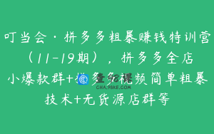叮当会·拼多多粗暴赚钱特训营（11-19期），拼多多全店小爆款群+拼多多视频简单粗暴技术+无货源店群等