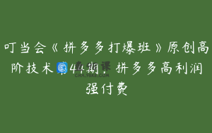 叮当会《拼多多打爆班》原创高阶技术第44期，拼多多高利润强付费