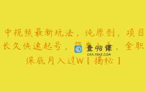 中视频最新玩法，纯原创，项目长久快速起号，简单上手，全职保底月入过W【揭秘】