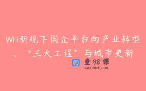 WH新规下国企平台向产业转型、“三大工程”与城市更新