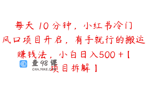 每天 10 分钟，小红书冷门风口项目开启，有手就行的搬运赚钱法，小白日入500 +【项目拆解】