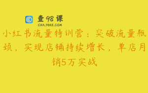 小红书流量特训营：突破流量瓶颈，实现店铺持续增长，单店月销5万实战