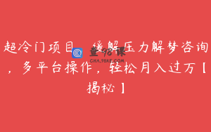 超冷门项目，缓解压力解梦咨询，多平台操作，轻松月入过万【揭秘】