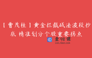 【曹茂桂】黄金拦截战法波段抄底 精准划分个股重要拐点