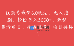 视频号最新6.0玩法，无人播剧，轻松日入3000+，最新蓝海项目，拉爆流量【项目拆解】