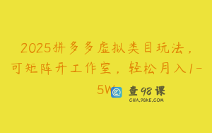 2025拼多多虚拟类目玩法，可矩阵开工作室，轻松月入1-5W