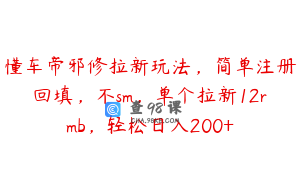 懂车帝邪修拉新玩法，简单注册回填，不sm，单个拉新12rmb，轻松日入200+