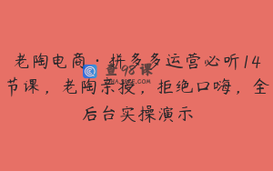 老陶电商·拼多多运营必听14节课，老陶亲授，拒绝口嗨，全后台实操演示