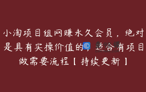 小淘项目组网赚永久会员，绝对是具有实操价值的，适合有项目做需要流程【持续更新】