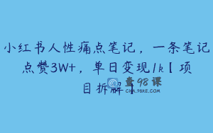 小红书人性痛点笔记，一条笔记点赞3W+，单日变现1k【项目拆解】