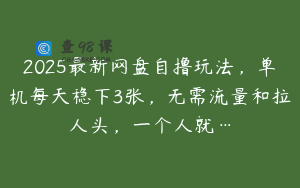 2025最新网盘自撸玩法，单机每天稳下3张，无需流量和拉人头，一个人就…