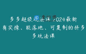多多超级玩法课 2024最新有实操、能落地、可复制的拼多多玩法课
