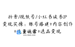 抖音/视频号/小红书读书IP变现实操：账号搭建+内容创作+流量运营+选品变现