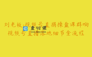 刘老板:视频号直捐操盘课群响视频号直撸落地细节全流程
