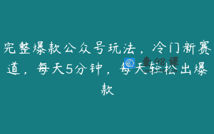 完整爆款公众号玩法，冷门新赛道，每天5分钟，每天轻松出爆款