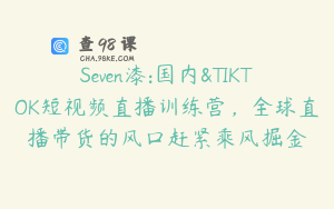 Seven漆:国内&TIKTOK短视频直播训练营，全球直播带货的风口赶紧乘风掘金