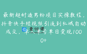 最新超耐造男粉项目实操教程,抖音快手短视频引流到私域自动成交,单人单号单日变现1000+