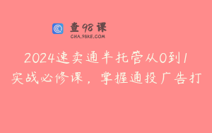 2024速卖通半托管从0到1实战必修课，掌握通投广告打