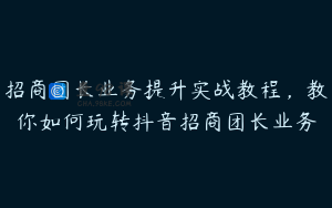 招商团长业务提升实战教程，教你如何玩转抖音招商团长业务
