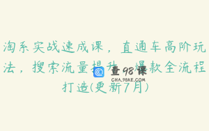 淘系实战速成课，直通车高阶玩法，搜索流量提升，爆款全流程打造(更新7月)