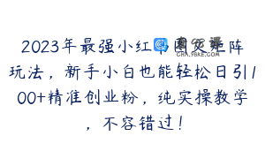 2023年最强小红书图文矩阵玩法，新手小白也能轻松日引100+精准创业粉，纯实操教学，不容错过！