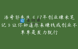 浩哥郭先生《17年创业赚米笔记》让你知道原来赚钱或创业不单单是发力就行