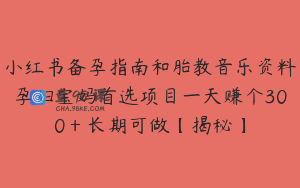 小红书备孕指南和胎教音乐资料孕妇宝妈首选项目一天赚个300＋长期可做【揭秘】