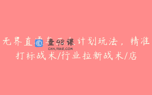 无界直通车三大计划玩法，精准打标战术/行业拉新战术/店