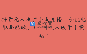 抖音无人有声小说直播，手机电脑都能做，1小时收入破千【揭秘】