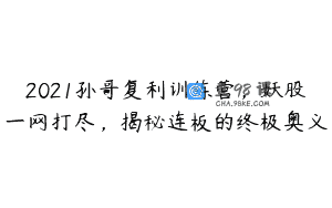 2021孙哥复利训练营，妖股一网打尽，揭秘连板的终极奥义