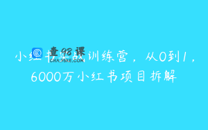 小红书实战训练营，从0到1，6000万小红书项目拆解