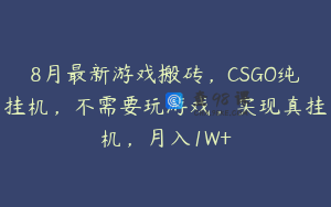 8月最新游戏搬砖，CSGO纯挂机，不需要玩游戏，实现真挂机，月入1W+