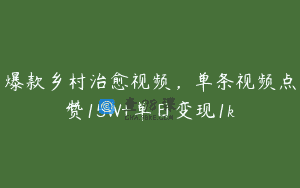 爆款乡村治愈视频，单条视频点赞15W+单日变现1k