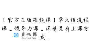 【官方正版视频课】章义伍流程课_领导力课_详情页有上课方式_