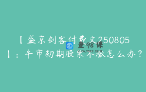 【盛京剑客付费文250805】：牛市初期股票不涨怎么办？