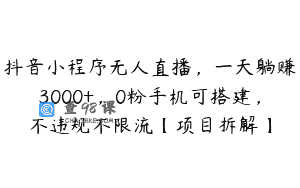 抖音小程序无人直播，一天躺赚3000+，0粉手机可搭建，不违规不限流【项目拆解】