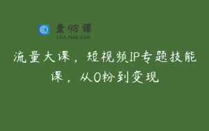 流量大课,短视频IP专题技能课,从0粉到变现